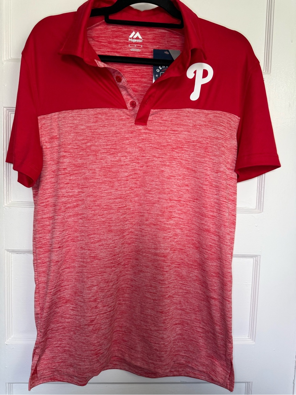 Majestic Philadelphia Phillies MLB Heathered Red Two-Tone Polo Shirt - Men's M